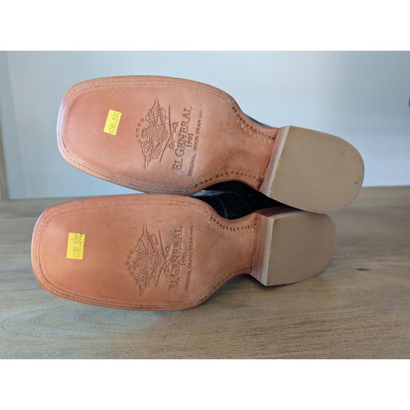 El General Western Boots Mens Size 7.5 Black Genuine Leather Exotic Square Toe - Picture 3 of 4